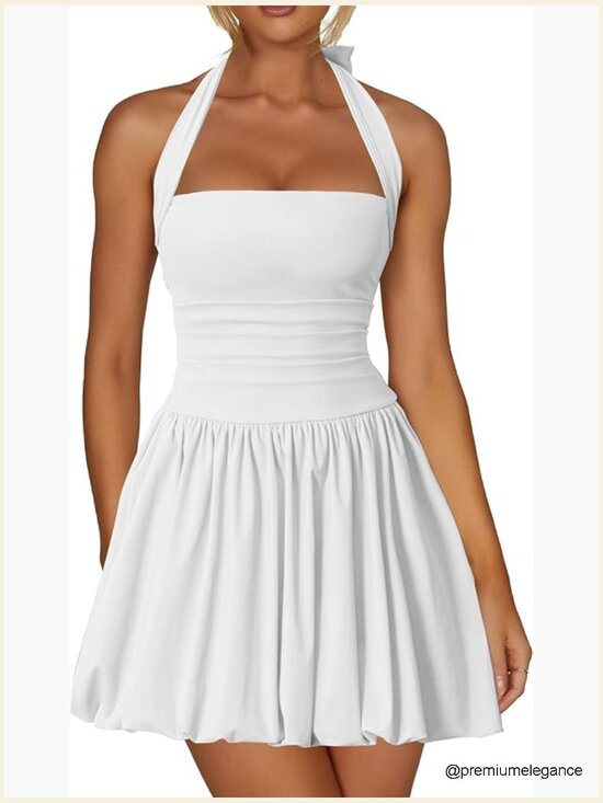 Dresses & Skirts - Sexy Halter Corset Mini Dress with Built-in Shorts Ruched Waist Party